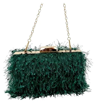Produktbild von Damen Clutch Abendtasche mit Quasten in Dunkelgrün