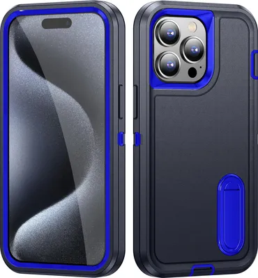 Immagine prodotto di Custodia per iPhone 15 Pro Max Hybrid a tre strati robusta custodia protettiva antiurto con supporto Blu scuro