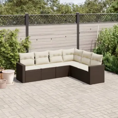 Produktbild von Design 6-tlg. Garten-Sofagarnitur mit Kissen Braun Poly Rattan, Gartenmöbel-Sets 2024 Neu