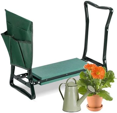 Produktbild von 2-in-1 Gartenstuhl und Kniekissen für Gärtnern – Faltbarer Gartenhocker mit EVA-Schaumkissen, Stahlrahmen bis 150 kg, abnehmbare Werkzeugtasche, bequem und räumersparend
