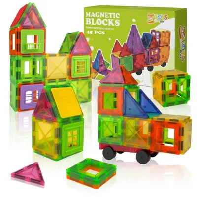 Produktbild von Magnetbausteine 45 Teile Set, 3D Magnetische Bauklötze für Kinder ab 3 Jahren, Konstruktionsspielzeug Pädagogisch MINT, EVI TOYS Magnetic 45 CE