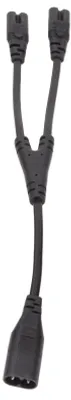 Zdjęcie produktu dla Kabel zasilający IEC320 C8 do podwójnego gniazda C7, kabel rozgałęziający typu "Y", wtyk męski i podwójne gniazda żeńskie, kabel AC, długość 0,3 m / 0,98 stopy