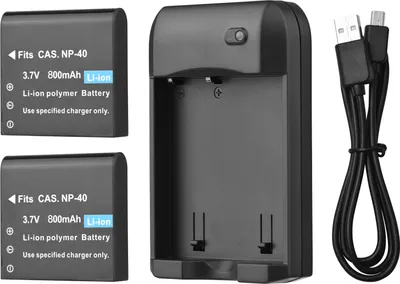 Produktbild von NP-40 Ladegeraet mit LED-Anzeige + 2 Stueck NP-40 Batterien 3,7 V 800 mAh mit USB-Ladekabel