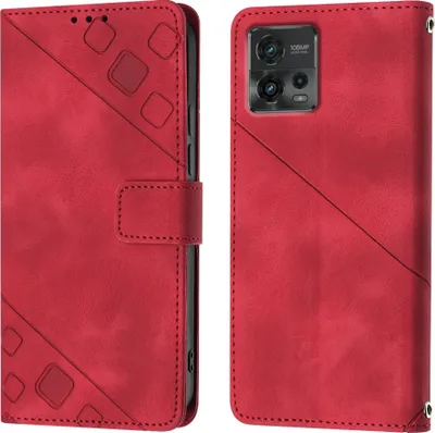 Produktbild von Hülle für Motorola Moto G72 Prägung Flip Leder Brieftasche Schutzhülle mit Ständer Rot
