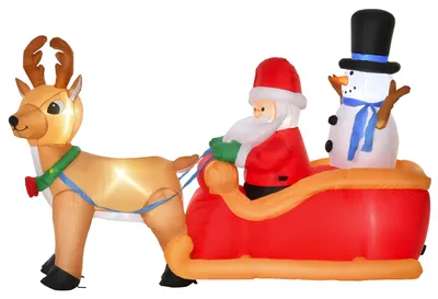 Productafbeelding van HOMCOM Opblaasbare Kerstman op slee, sneeuwpop, LED, polyester