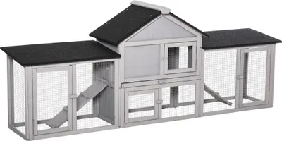 Image de Clapier extérieur - Pour 2 à 4 lapins - Bois de sapin - Toit en asphalte - Bac à déjections amovible - 210 x 45,5 x 84,5 cm - Gris
