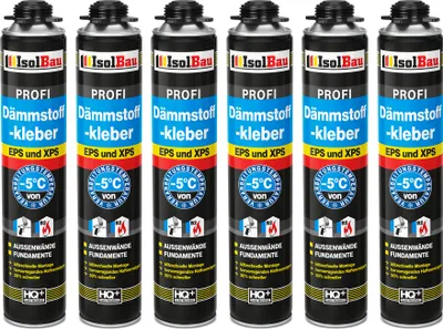 Produktbild von Isolbau B2 Dämmstoffkleber - 6 x 750 ml Perimeterkleber für EPS- & XPS-Platten - 1K PolyurethanKlebeschaum für Dämmung und Isolieren