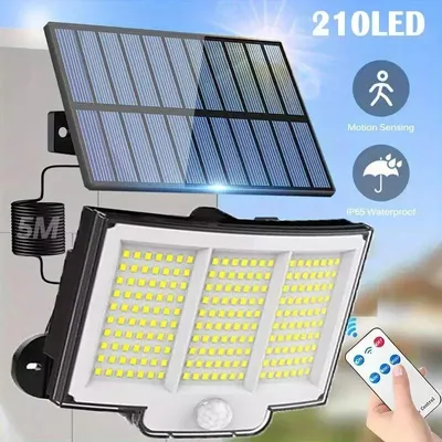 Produktbild von 210 LED Solarlampen für Außen Bewegungsmelder IP64 Solarleuchte Solarlampe 1500mAh Wasserdichte Wandleuchte Garten Gartenleuchten Aussenleuchte