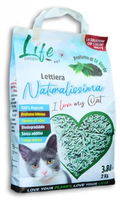 Productafbeelding van LifeGreen Naturalissima kattenbakvulling, 2 kg, groene thee, met erwtenvezel en mais