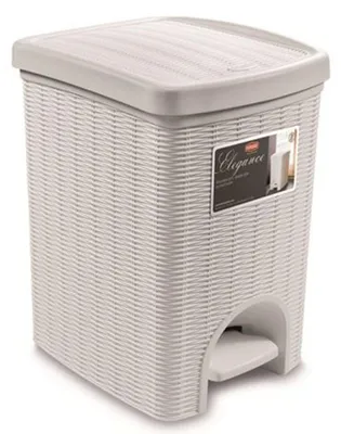 Image de Poubelle blanche 20L aspect rotin Poubelle à déchets Corbeille à papier