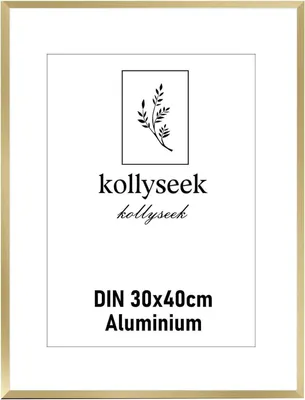 Zdjęcie produktu dla Ramka na zdjęcia aluminiowa 30x40 cm złota ze szkłem akrylowym i passe-partout