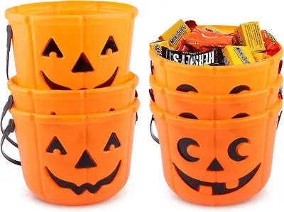 Produktbild von 6er-Pack Halloween-Kürbiseimer für Süßigkeiten, Halloween-Körbe, Kürbiseimer zum Sammeln von Halloween-Süßigkeiten, Laternen-Süßigkeitenkorb, Halloween-Party-Zubehör