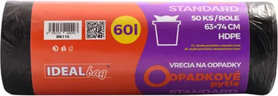 Obrázek produktu pro Pytel na odpad STANDARD černý 63x74cm 60l 50ks