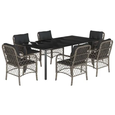Obrázok produktu pre vidaXL 7-dielna záhradná jedálenská súprava s vankúšmi Grey Poly Rattan