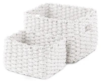 Körbe-Set aus Papier, 2 Stück, weiß, 21x16x14 cm