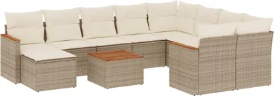 Produktbild von vidaXL 11-tlg. Garten-Sofagarnitur mit Kissen Beige Poly Rattan