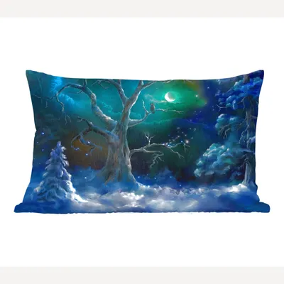 Produktbild von MuchoWow® Zierkissen Sofakissen Wohnzimmer Dekokissen 50x30 cm Eule - Schnee - Mond - Wohnzimmerdekoration - Polster mit Photo