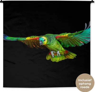 Produktbild von MuchoWow® Wandteppich Wandbehang Papagei - Vogel - Federn 150x150 cm Tapisserie Dekoration Wandtuch - Wohnaccessoires - Modernes