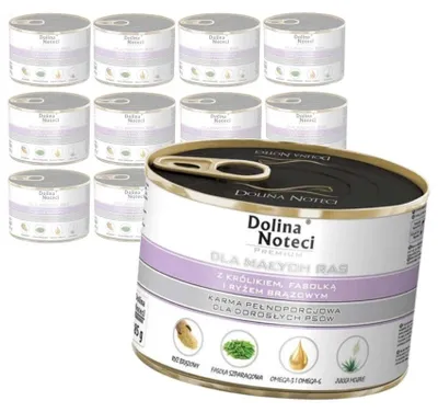 Zdjęcie produktu dla Dolina Noteci Premium 12x185g Mokra Karma Dla Psów Małych Ras z Królikiem Fasolką i Ryżem Brązowym