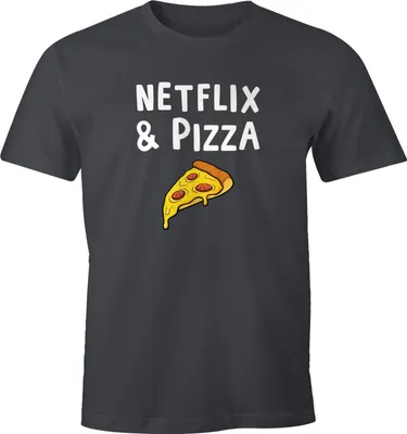 Produktbild von Herren T-Shirt Netflix & Pizza Serienjunkie Fun-Shirt Spruch-Shirt Moonworks® dunkelgrau XL