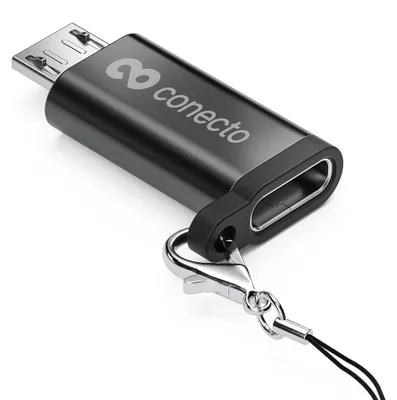 Immagine prodotto di Adattatore Micro USB a USB-C OTG, in alluminio nero, con moschettone