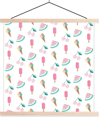 Produktbild von MuchoWow® Textilposter Sommer - Muster - Pastell 60x60 cm mit holzfarbenen Rahmen - Wanddekoration