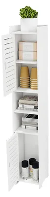 Image de Armoire de salle de bain - Armoire d'angle - Meuble étroit et haut de 26x22x117 cm - Avec porte et étagère ouverte - Pour salle de bain, salon, cuisine - Blanc