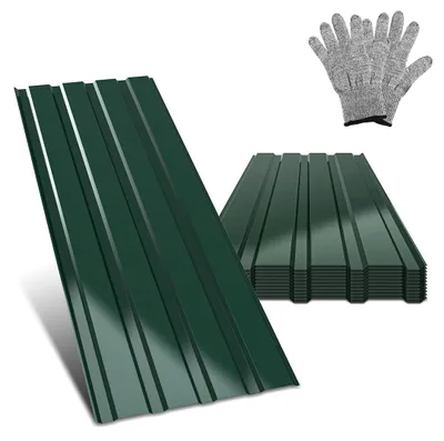 Obrázek produktu pro Eikuavons, 48 kusů střešního plechu, profilovaný plech, kovové desky, hladký povrch, včetně rukavic, rozměry 115x45 cm, tloušťka 0,25 mm, celková plocha 24 m², barva: zelená