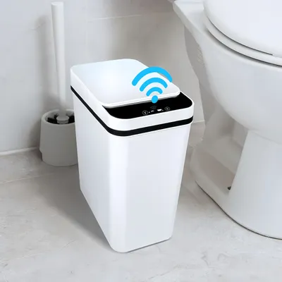 Produktbild von Sensor Mülleimer, Berührungsloser Mülleimer mit Deckel, No Noise Intelligenter Mülleimer, Mülleimer mit Bewegungssensor, Wasserdicht, Weiß