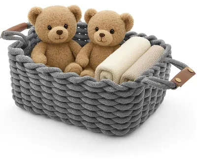 Image de Panier de rangement tressé - Gris - 33 x 22 x 15 cm