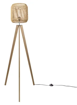 Produktbild von Stehlampe Modern Wohnzimmer Schlafzimmer Rattan Optik Boho Korb Stehleuchte E27 Lampenschirm  Natur (Ø28 cm) Lampenfuß  Stehleuchte Holz