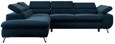 Produktbild von Ecksofa Sofa Blau, Wohnlandschaft L-Form mit Schlaffunktion und Bettkasten, Schlafsofa mit Bettkasten, Sofa mit Einstellbare Kopfstützen, Peter L - Dunkelblau Velvet - Links Blau