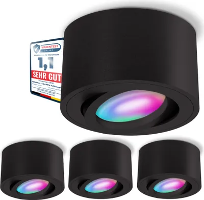 Produktbild von SSC-LUXon 4er Set CELI-1BM Aufbauspot flach schwenkbar schwarz mit WLAN Smart RGB LED Lampe - Deckenspot kompatibel mit Alexa, Siri & Google
