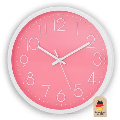 Immagine prodotto di Orologio da parete Intirilife in bianco - rosa con diametro di 30,5 cm - Pratico cronometro con indicazione dell'ora, elegante per ogni stanza