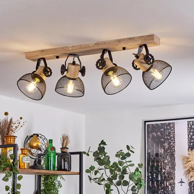 Produktbild von Cotes »Cotes« Deckenlampe, Holz/Metall, Natur/Schwarz Schirme, Gitter-Optik
