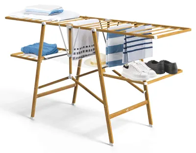 Produktbild von VOUNOT® Wäscheständer Klappbar aus Rostfreier Stahl, Trockenlänge 24 m, Holzimitat