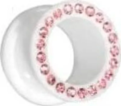 Immagine prodotto di Ear Flesh Tunnel Piercing acrilico a vite su bianco con cristalli Pink.VFTWHJ.4mm