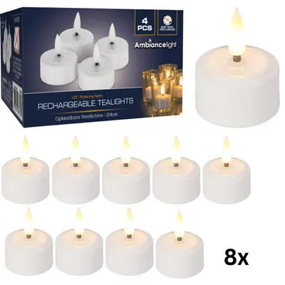 Image de Boîte de 8 bougies LED rechargeables, diamètre 4 cm
