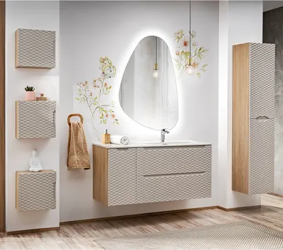 Produktbild von Badmöbel Set 6-teilig mit 120cm Waschtisch, Eiche mit beige, OLUO-56-BEIGE