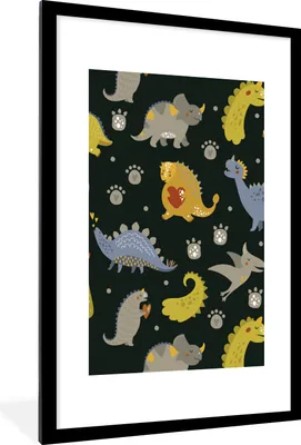 Produktbild von MuchoWow® MuchoWow® Gerahmtes Poster Dino - Kinder - Schnittmuster - Jungen - Mädchen - Dinosaurier 60x90 cm - Poster mit zchwarzem Bilderrahmen - Dekoration - Wandposter Wohnzimmer - Hochwertig