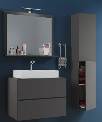 Produktbild von VCM 4-tlg. Waschplatz Waschtisch | Waschbecken Unterschrank Breite 60 cm | Badmöbel Set mit Schubladen Drehtüren Spiegel | Lendas L