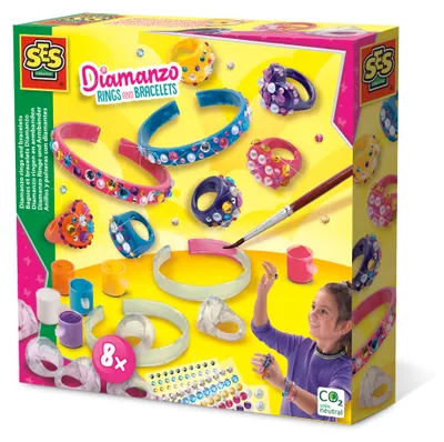 Produktbild von SES Creative Diamanzo Ringe und Armbänder, Schmuck-Bastelset für Kinder, 6 Jahr(e), Karton, Mehrfarbig