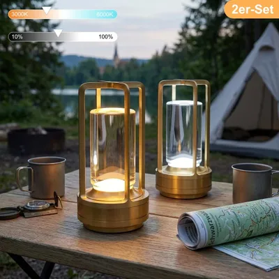 Zdjęcie produktu dla 2 sztuki bezprzewodowa ściemnialna lampa stołowa LED z akumulatorem, dotykowa lampa stołowa, lampa do salonu, lampki nocne, trójkolorowe światło, złot