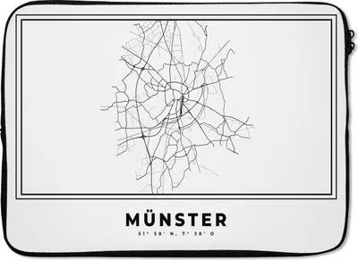 Produktbild von MuchoWow® Laptop Hülle 13 Zoll Deutschland - Münster - Stadtplan - Karte - Schwarz-weiß - Karte Laptoptasche - Laptophülle - Sleeve - Rundumschutz