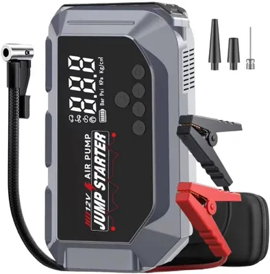 Produktbild von 4-in-1 Auto Starthilfe Powerbank mit Kompressor 1000A 6000mAh, 12V KFZ Booster für Diesel & Benzin, 150 PSI Reifenfüller, 35L/min, USB-C & LED Licht