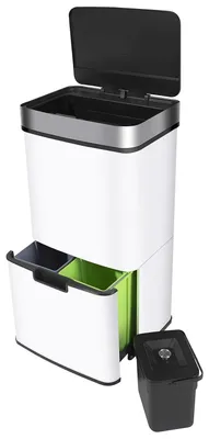 Image de Poubelle automatique - Capteur de poubelle - Tri des déchets - Quatre compartiments - 72 litres - Blanche