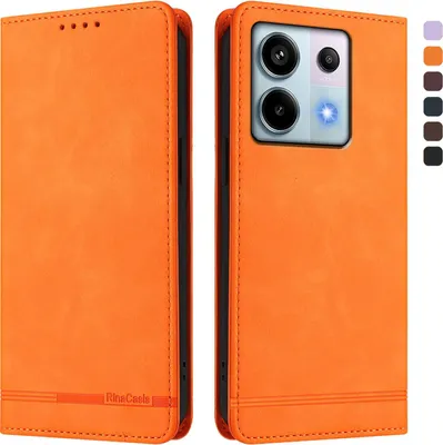 Produktbild von Hülle für Xiaomi Redmi Note 13 Pro 5G, Retro Kunstleder Ständer Klapphülle mit Kartenfächer und Magnetische Orange