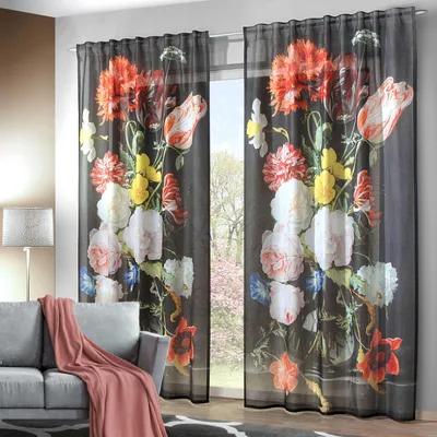Produktbild von Fertigschal verdeckte Schlaufen „Flower“:  Größe (HxB) 245x135cm  Farbe: schwarz