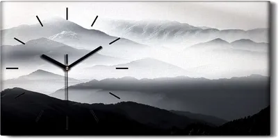 Produktbild von Dekor Leinwand Uhr Wandbilder Geräuschlos 60x30 Malerei Berge Nebel Kunst - schwarze Hände