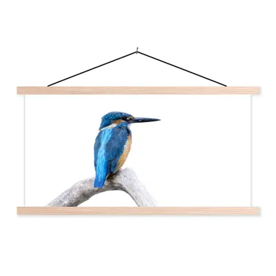 Produktbild von MuchoWow® Textilposter Eisvogel - Zweig - Schnabel 60x30 cm mit holzfarbenen Rahmen - Dekoration